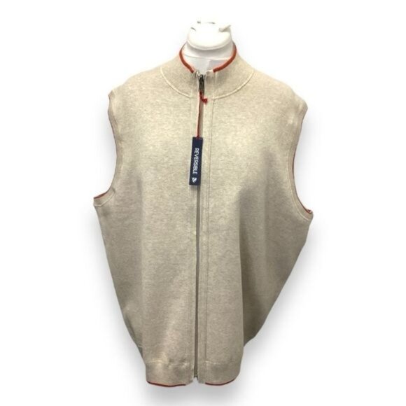 Cremieux Mens Sleeveless Full Zip Reversible Cardigan Sweater, Beige, size XXL - Picture 1 of 7